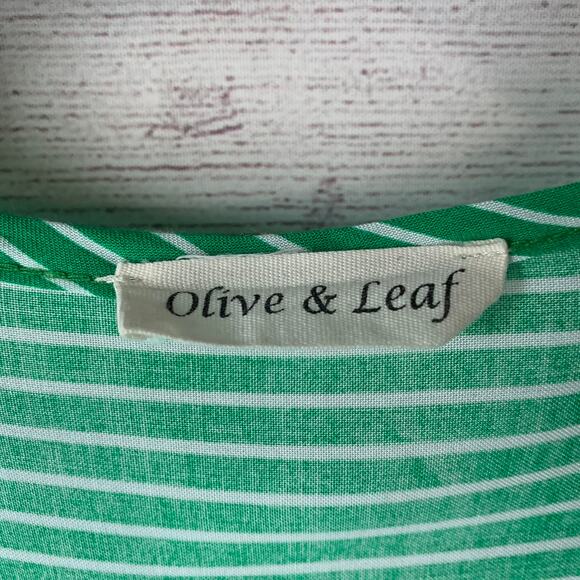 Olive & Leaf Green and White Striped Wrap Front Blouse Tie Bottom Size Large - Picture 8 of 11